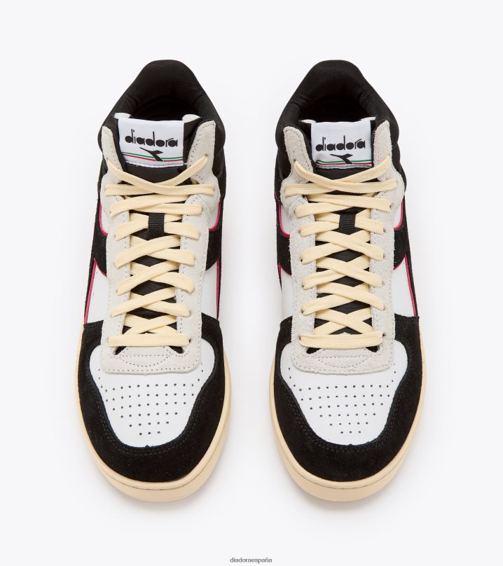 Cesta mágica de piel de ante de corte demi. 8T8H4Z185 blanco/negro/rojo oscuro hombres Diadora zapatos