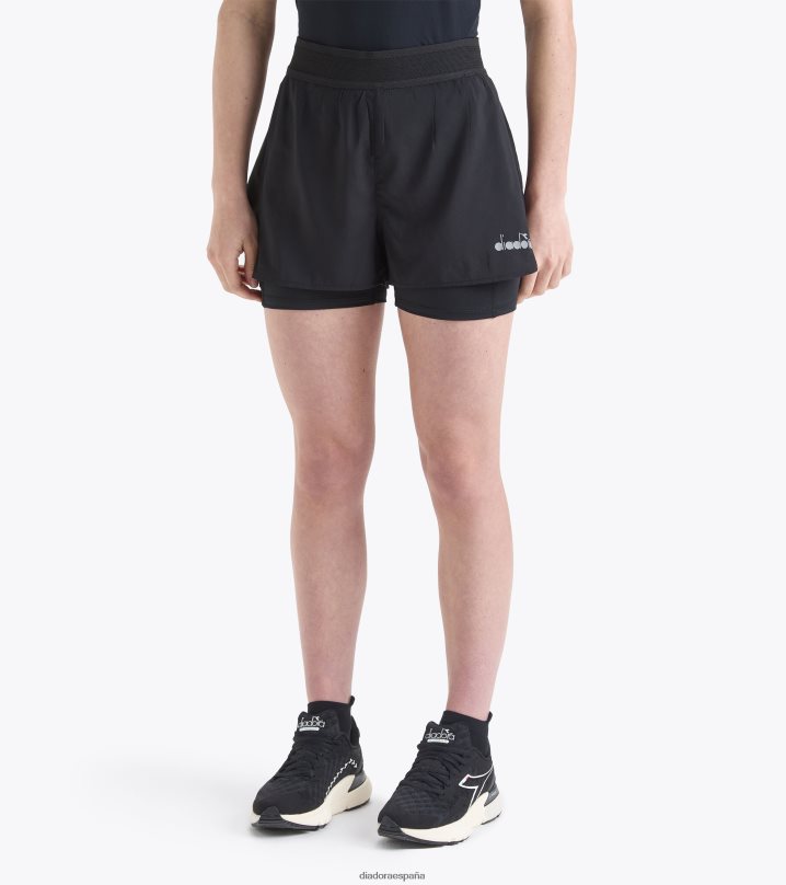 yo pantalones cortos de doble capa ser uno 8T8H4Z619 negro mujer Diadora vestir