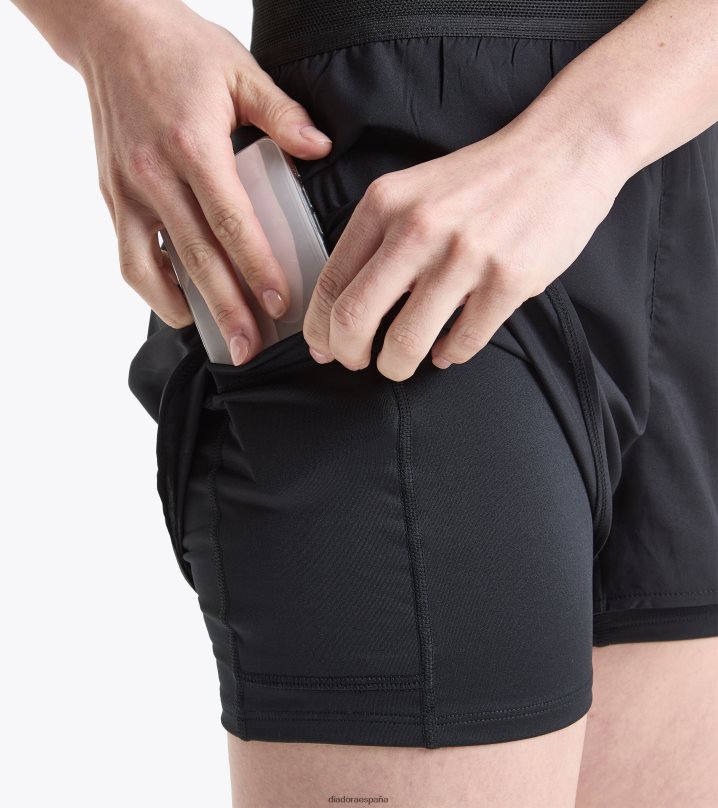 yo pantalones cortos de doble capa ser uno 8T8H4Z619 negro mujer Diadora vestir